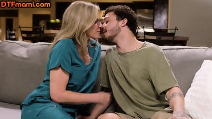 Blonde glasses MILF drilled by stepson