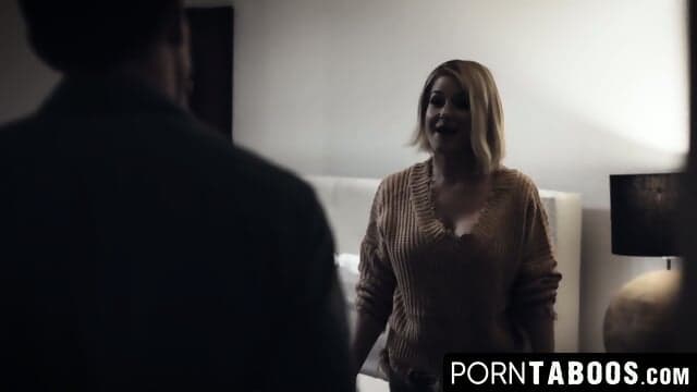 Stepmom Kit Mercer helps her son with his throbbing erection