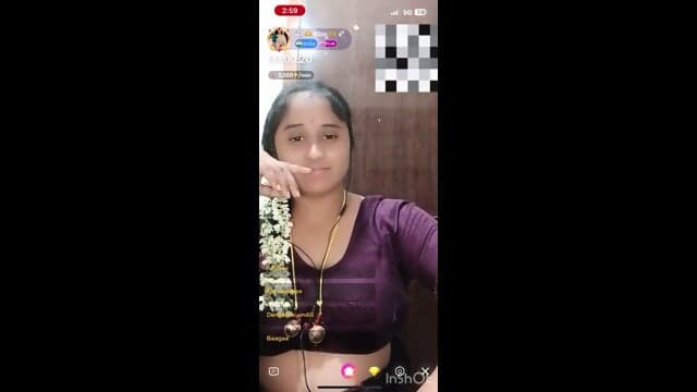 Sexy Tamil Wife in Purple Blouse and Gajra Live Boob Flash