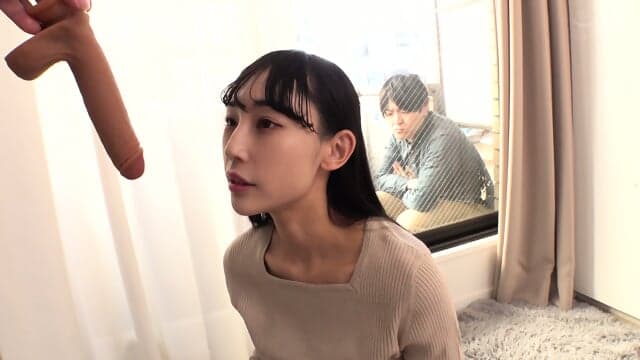 On the other side of the magic mirror is her beloved husband // A frustrated mom, overwhelmed with childcare, gives a hands-free blowjob right in front of her husband, sucking his big dick with just her mouth!? She looks embarrassed, but gets so engrossed